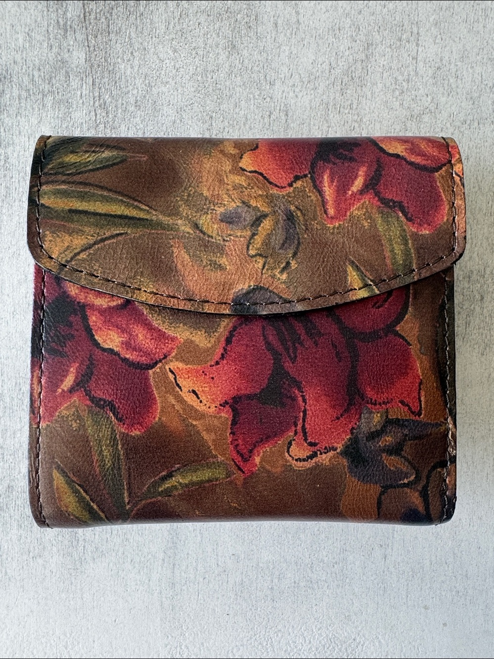 PATRICIA NASH Reiti Bi-Fold Leather RFID Wallet Floral Sienna Sunset Red Brown